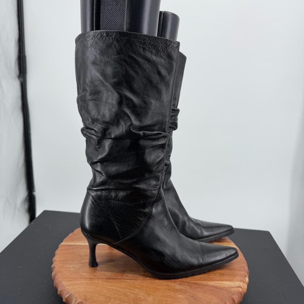 Vic Matie black Leather Knee High Slouchy heeled Boots Euro 38, US Size 8
